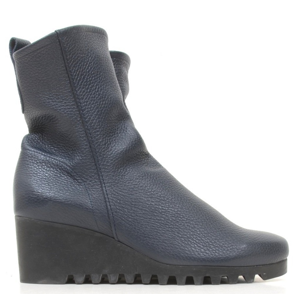 Larazo Women US 9 Blue Calfskin Leather Ankle Boots Lactae Hevea Wedge Bootie
